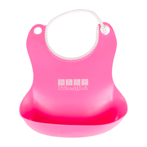 Babero silicona rosa con bolsillo contenedor (impermeable)