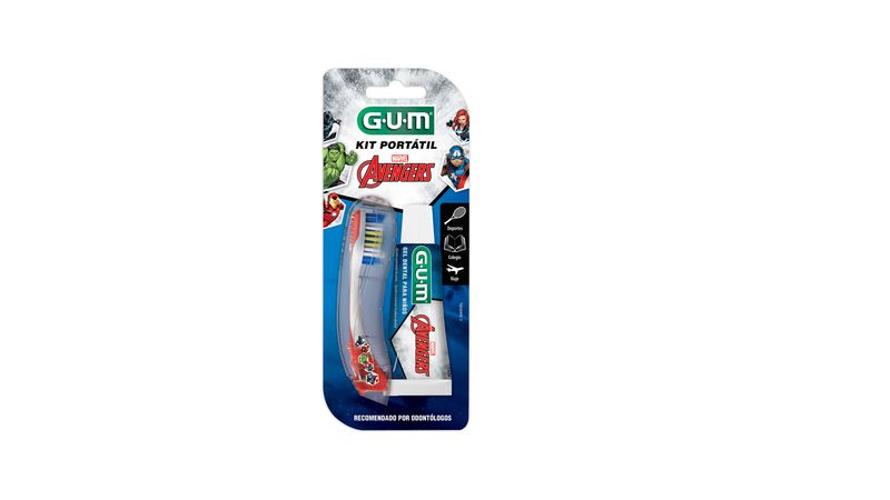 GUM Kit Viajero: Cepillo portátil Avengers para niños + pasta