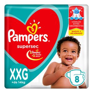 Pañales supersec talle xxg (8 unidades)