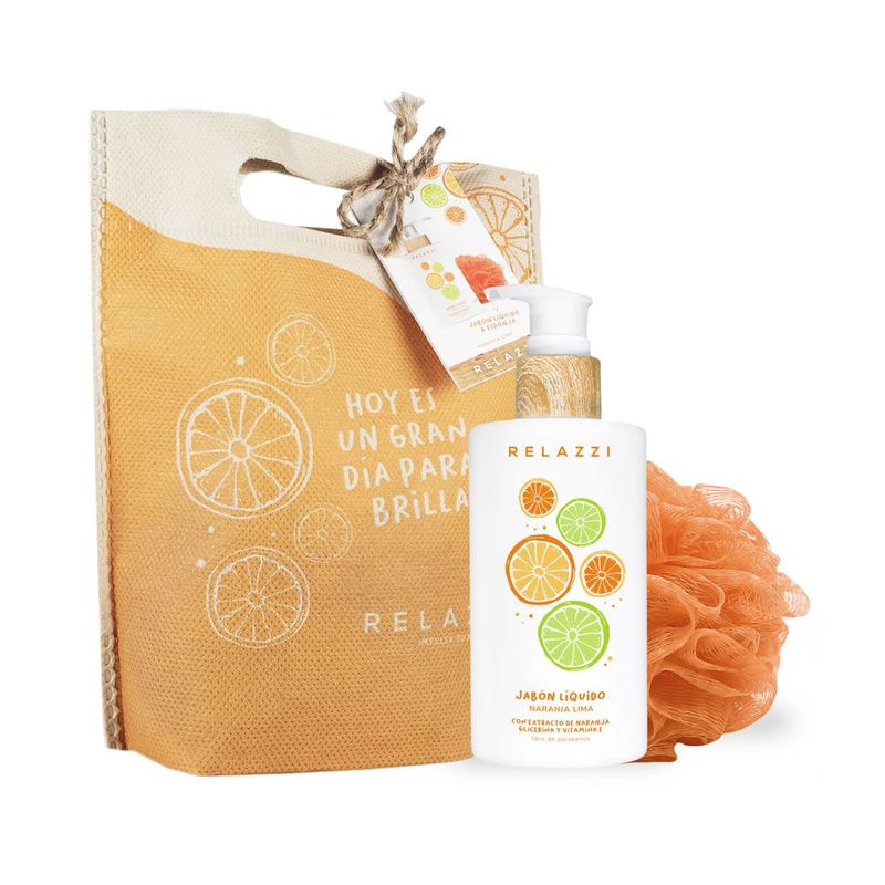 RELAZZI-BOX-FELICIDAD-NARANJA-JAB-LIQ-ESPONJA-BOLSA-ECO-