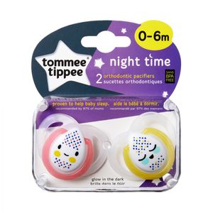 Chupete 0-6meses tt night time 2pk mixto