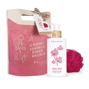 Box felicidad orquidea (jabon liquido + esponja + bolsa eco)