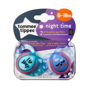 Chupete 6-18meses tt night time 2pk mixto