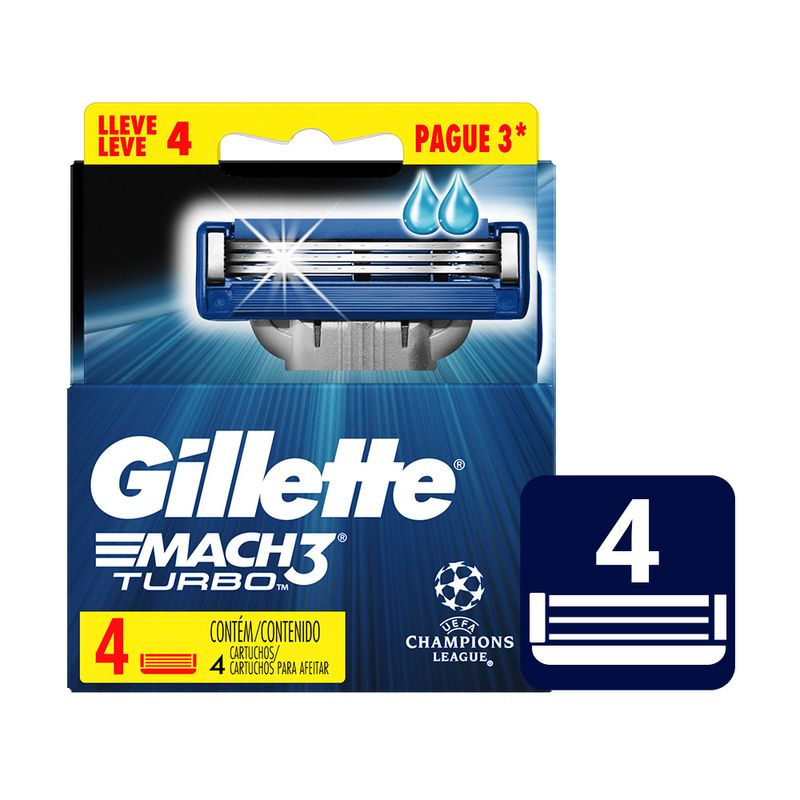 GILLETTE-CARTUCHOS-MACH-3-TURBO-CHAMPIONS-LEAGUE-4-UNIDADES