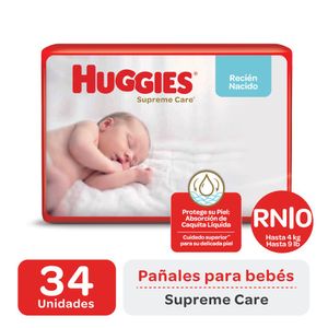 Pañales supreme care talle rn (34 unidades)