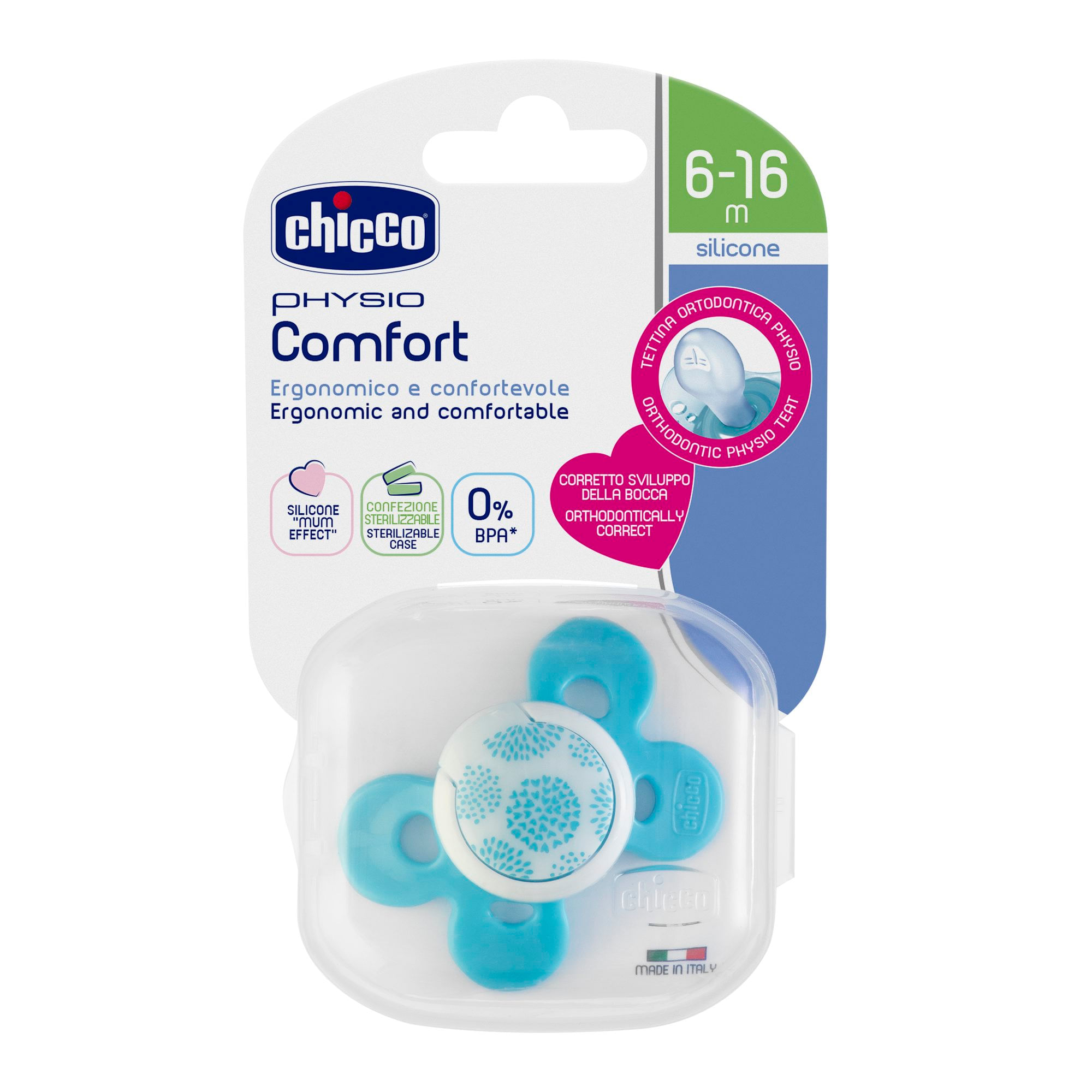 CHUPETE CHICCO COMFORT AZUL PHYSIO FORMA 6-16 MESES - Mapy