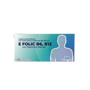 Suplemento dietario vitamínico b6 b12 + acido folico (30 comprimidos)