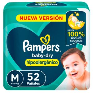 Pañales desechables baby dry hipoalergénico talle m (52 Unidades)